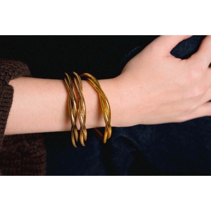 JONC BOUDDHISTE TIBETAIN KUMLAI TORSADE MANTRA ANTIQUE GOLD PAS CHER
