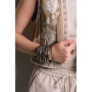 JONC BOUDDHISTE TIBETAIN KUMLAI TORSADE ANTIQUE SILVER PAS CHER
