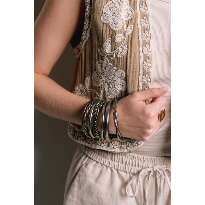 JONC BOUDDHISTE TIBETAIN KUMLAI MAXI MANTRA ANTIQUE SILVER PAS CHER