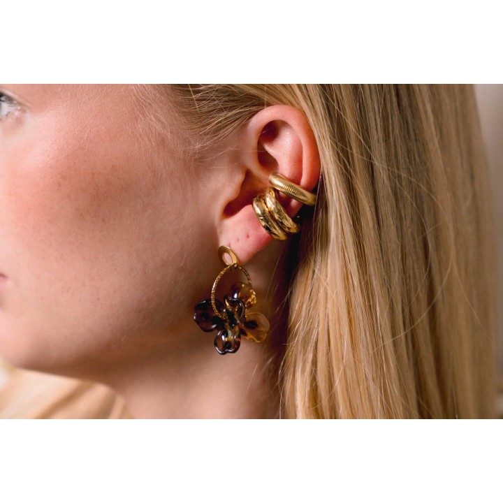 BAGUE D'OREILLE LARGE CISELE ACIER INOXYDABLE GOLD PETIT PRIX