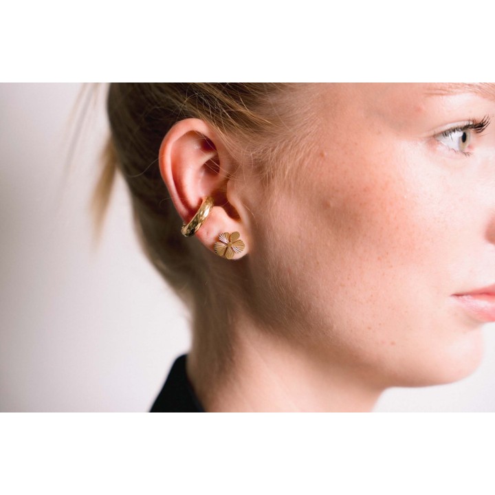 BAGUE D'OREILLE LARGE MARTELE ACIER INOXYDABLE GOLD PETIT PRIX