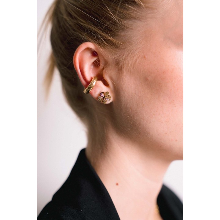 BAGUE D'OREILLE LARGE MARTELE ACIER INOXYDABLE GOLD PETIT PRIX