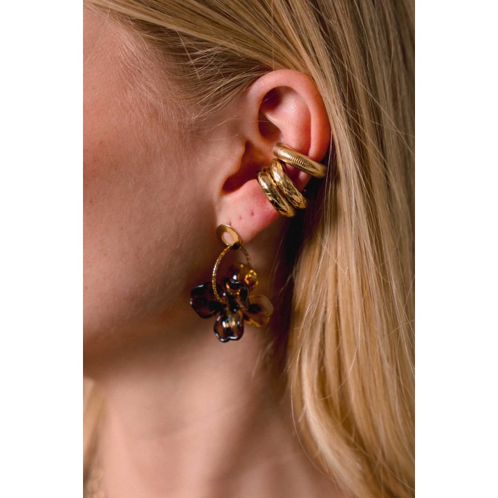 BAGUE D'OREILLE LARGE MARTELE ACIER INOXYDABLE GOLD PETIT PRIX