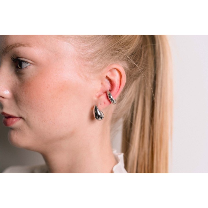 BAGUE D'OREILLE LARGE MARTELE ACIER INOXYDABLE SILVER PETIT PRIX