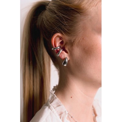 BAGUE D'OREILLE LARGE PLISSE ACIER INOXYDABLE SILVE PETIT PRIX