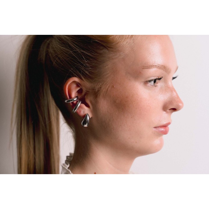 BAGUE D'OREILLE LARGE PLISSE ACIER INOXYDABLE SILVE PETIT PRIX