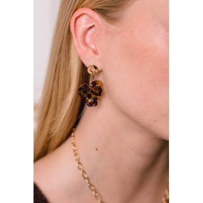 BOUCLES FLEURS PANTHERES ACIER INOXYDABLE GOLD PETIT PRIX