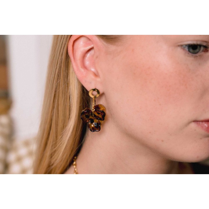 BOUCLES FLEURS PANTHERES ACIER INOXYDABLE GOLD PETIT PRIX