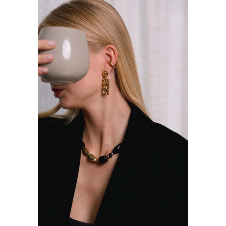 BOUCLES RECTANGULAIRES MARTELEES ACIER INOXYDABLE GOLD PETIT PRIX