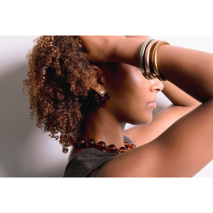 BOUCLES COEURS MARRONS ACIER INOXYDABLE GOLD PETIT PRIX