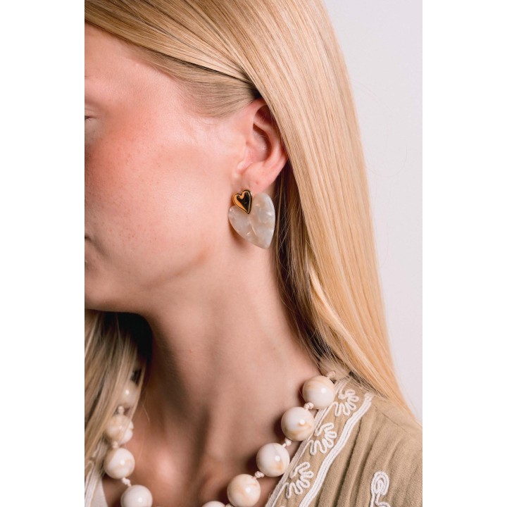 BOUCLES COEURS BEIGES ACIER INOXYDABLE GOLD PETIT PRIX