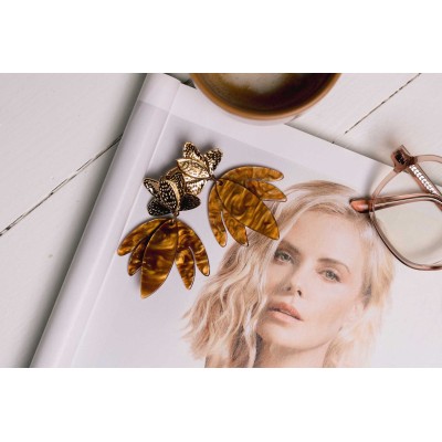 BOUCLES FLEURS MARRONS ACIER INOXYDABLE GOLD PETIT PRIX