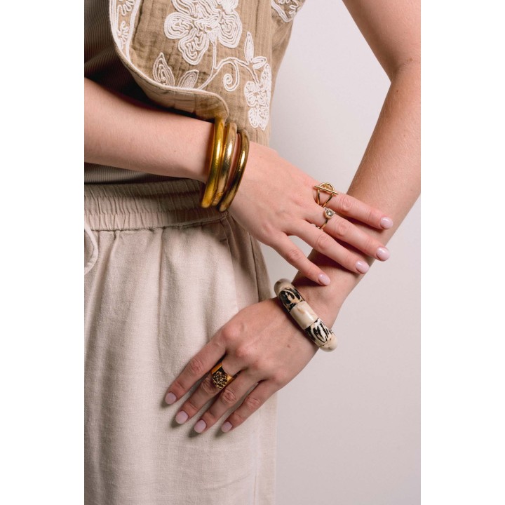 BAGUE ANNEAU DOUBLE GOUTTE TIGE ACIER INOXYDABLE GOLD PETIT PRIX