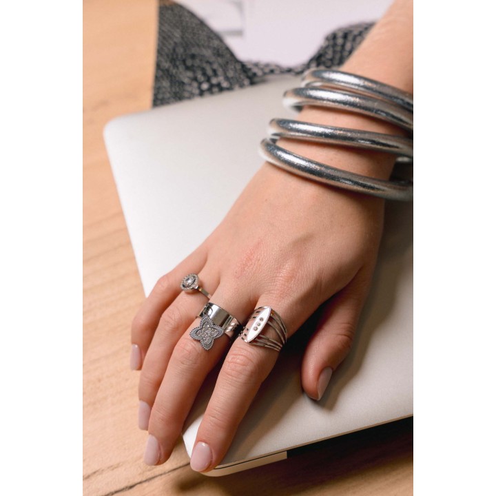 BAGUE ROND STRASS ACIER INOXYDABLE SILVER PETIT PRIX