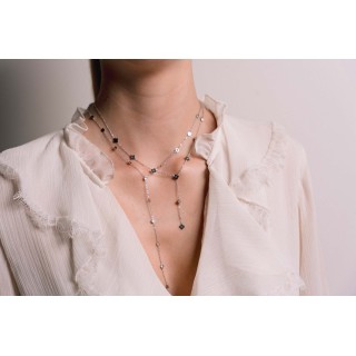 COLLIER CRAVATE TREFLES STRASS ACIER INOX SILVER PETIT PRIX