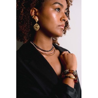 COLLIER PERLES FACETTES MARRONS ACIER INOX GOLD PETIT PRIX