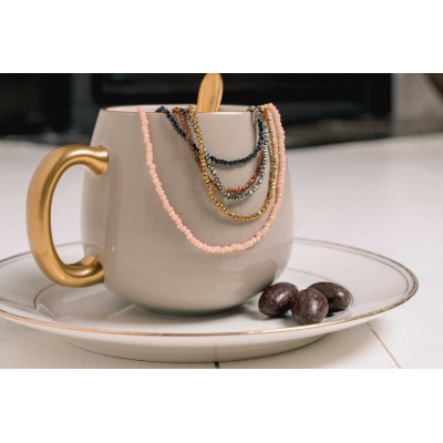 COLLIER PERLES FACETTES MARRONS ACIER INOX GOLD PETIT PRIX