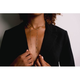 COLLIER CRAVATE FLEURS STRASS ACIER INOX GOLD PETIT PRIX