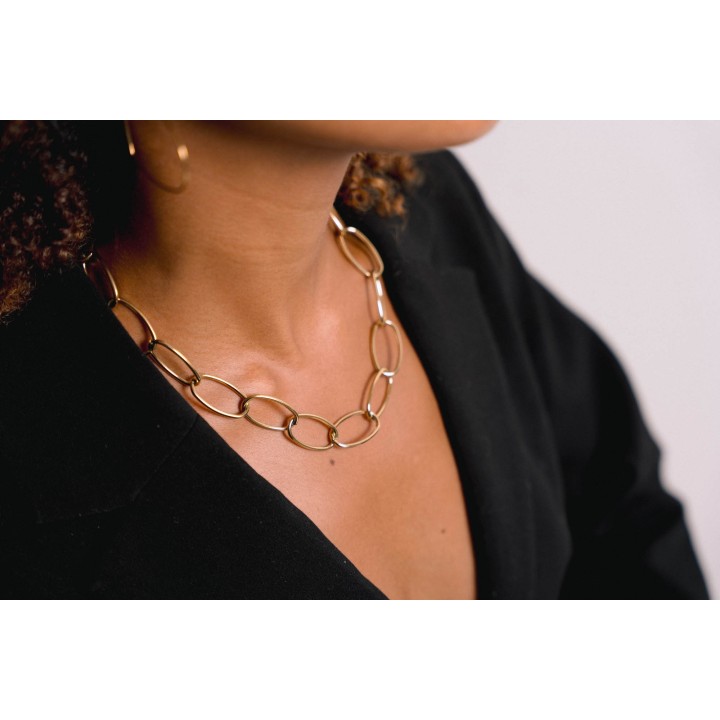 COLLIER GROSSE MAILLE FORCAT ACIER INOX GOLD PETIT PRIX