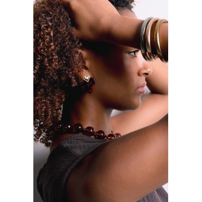 COLLIER GROSSES PERLES RONDES MARRONS ACIER INOX GOLD PETIT PRIX