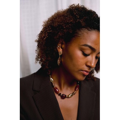 COLLIER PERLES MARRONS ET GOLD ACIER INOX GOLD PETIT PRIX