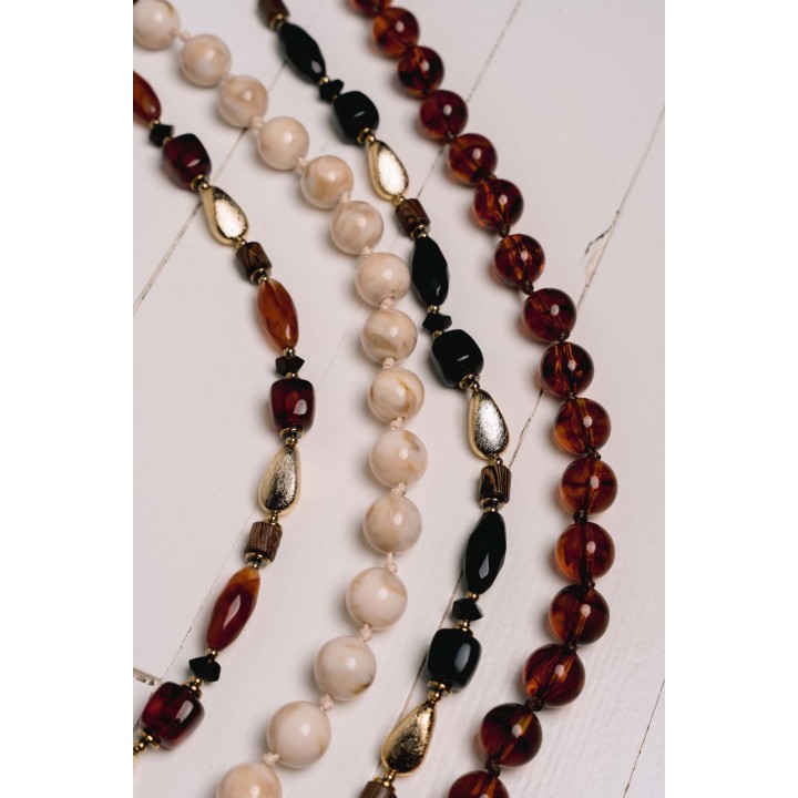 COLLIER PERLES NOIRES ET GOLD ACIER INOX GOLD PETIT PRIX