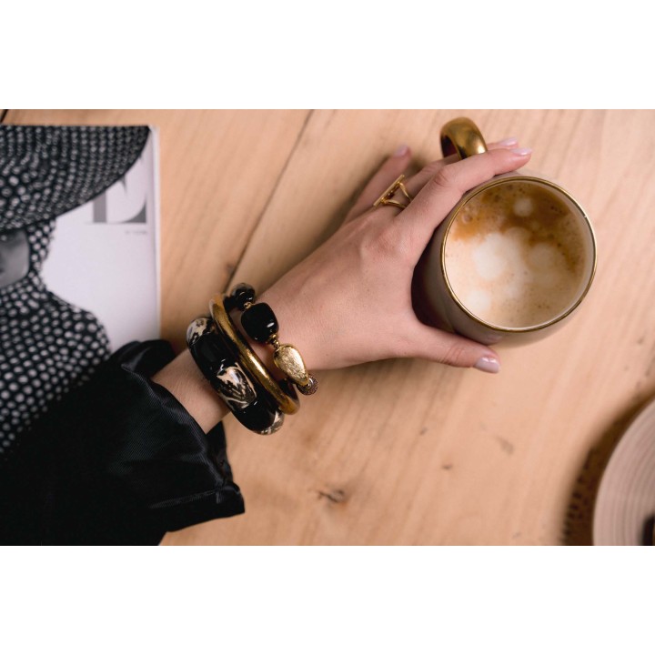 BRACELET PERLES NOIRES ET GOLD ACIER INOXYDABLE GOLD PETIT PRIX