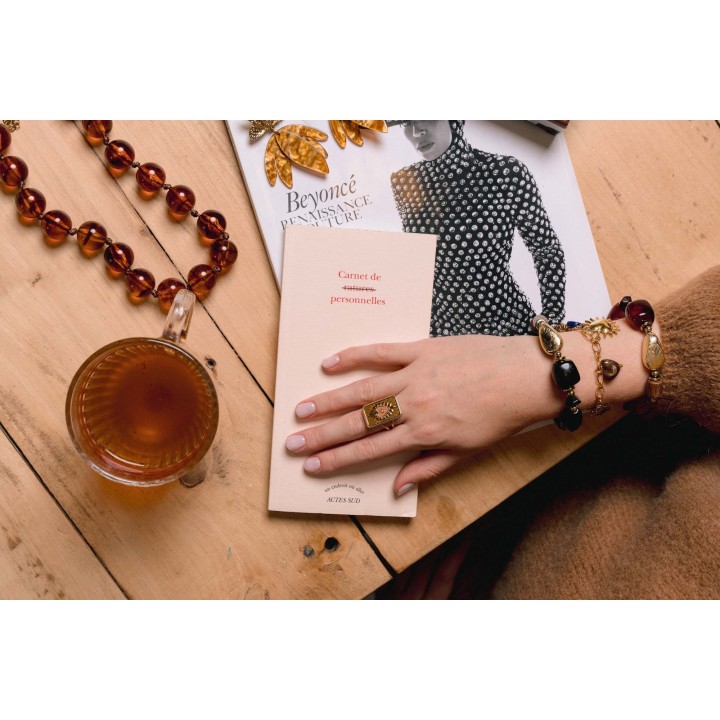 BRACELET PERLES ORANGES ET GOLD ACIER INOXYDABLE GOLD PETIT PRIX