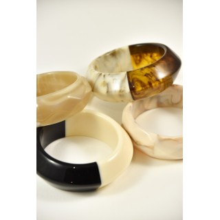 JONC FACETTES RESINE BEIGE VEINES MARRONS PETIT PRIX