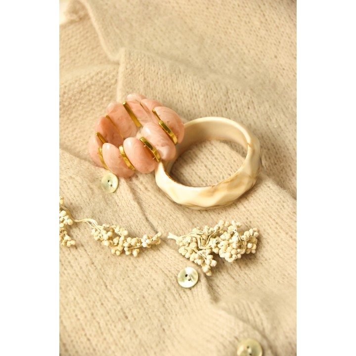 JONC FACETTES RESINE BEIGE VEINES MARRONS PETIT PRIX