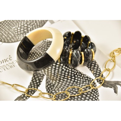 JONC ELASTIQUE RESINE NOIR ACIER INOXYDABLE GOLD PETIT PRIX