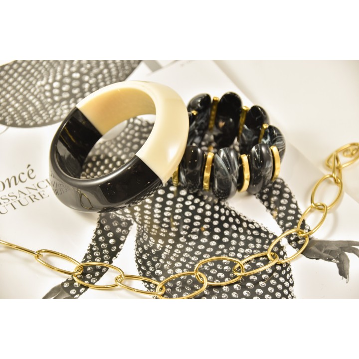 JONC ELASTIQUE RESINE NOIR ACIER INOXYDABLE GOLD PETIT PRIX