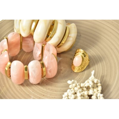 JONC ELASTIQUE RESINE BEIGE ACIER INOXYDABLE GOLD PETIT PRIX