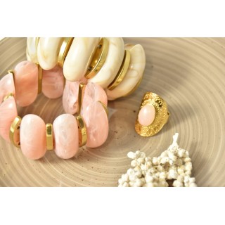 JONC ELASTIQUE RESINE ROSE ACIER INOXYDABLE GOLD PETIT PRIX