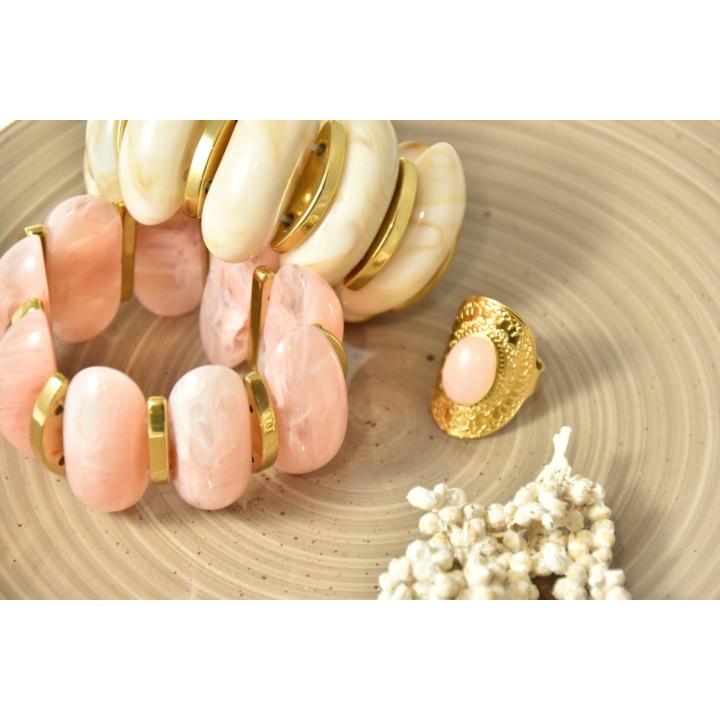 JONC ELASTIQUE RESINE ROSE ACIER INOXYDABLE GOLD PETIT PRIX