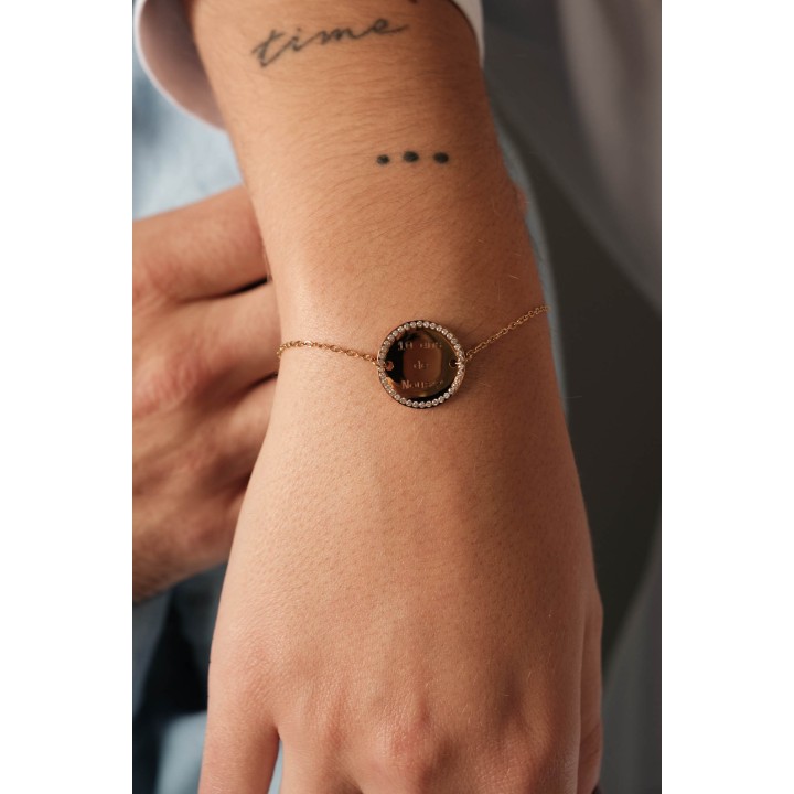 BRACELET ROND STRASS MAILLE CLASSIQUE PERSONNALISABLE ACIER INOX GOLD