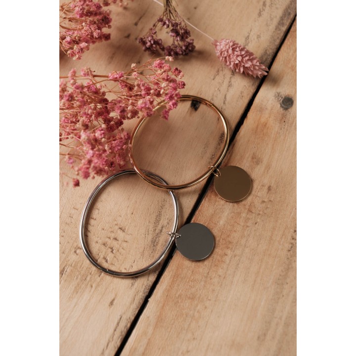 JONC MEDAILLE RONDE PERSONNALISABLE ACIER INOXYDABLE GOLD