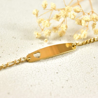 GOURMETTE MAILLE FIGARO MEDAILLON PERSONNALISABLE ACIER INOX GOLD