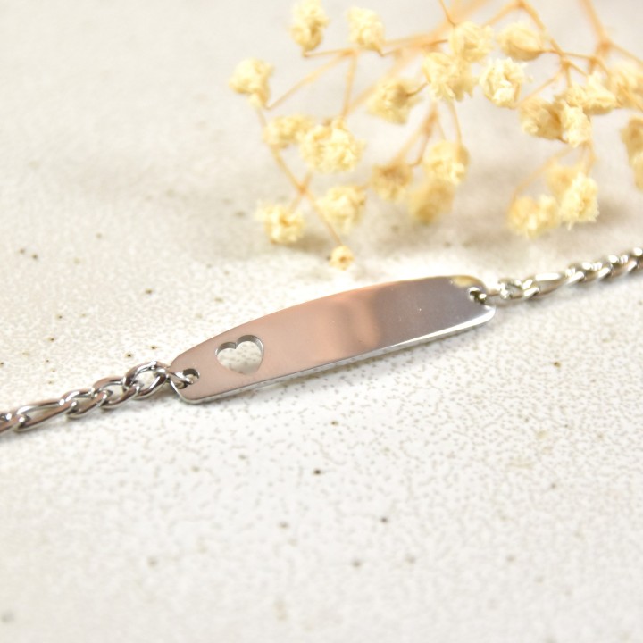 GOURMETTE MAILLE FIGARO MEDAILLON PERSONNALISABLE ACIER INOX SILVER