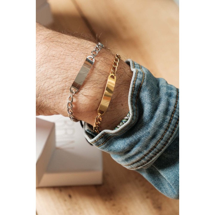 GOURMETTE HOMME MAILLE CHEVAL MEDAILLE PERSONNALISABLE ACIER INOX GOLD