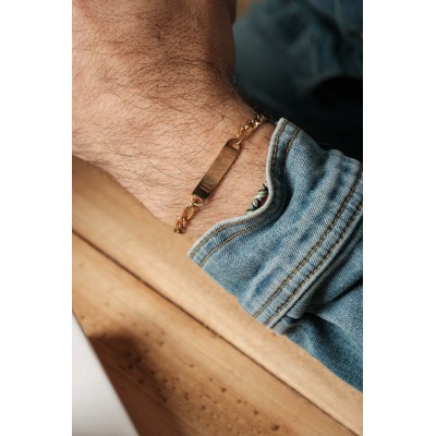 GOURMETTE HOMME MAILLE CHEVAL MEDAILLE PERSONNALISABLE ACIER INOX GOLD