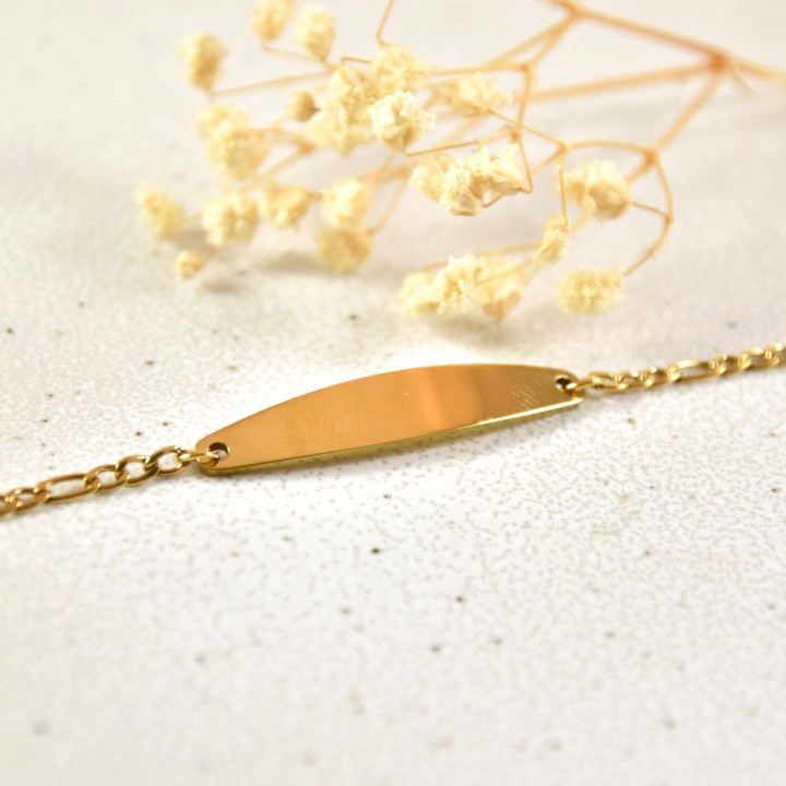 GOURMETTE ENFANT MEDAILLE OVALE PERSONNALISABLE ACIER INOX GOLD