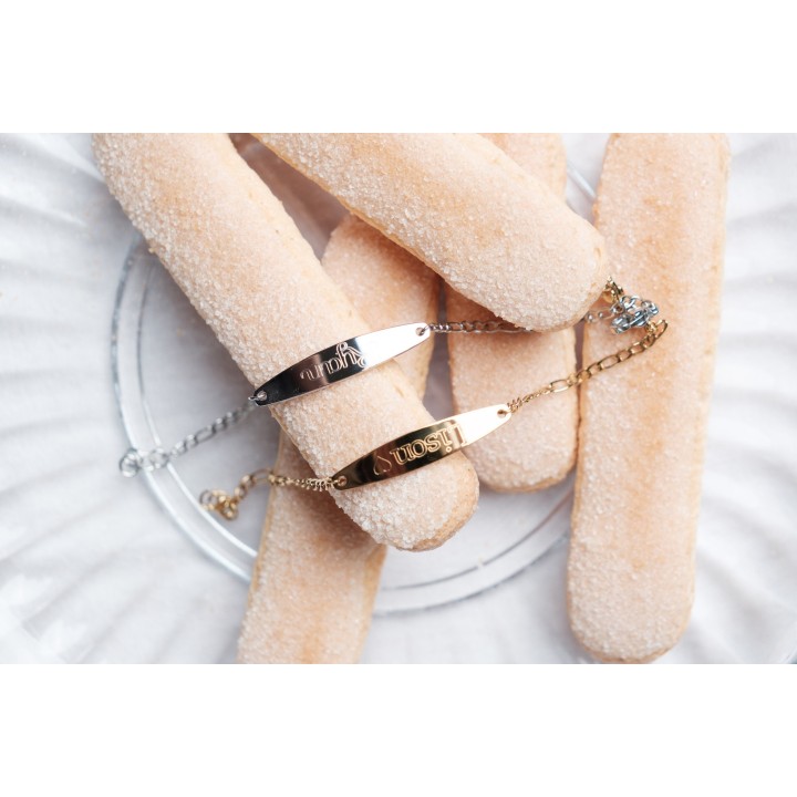 GOURMETTE ENFANT MEDAILLE OVALE PERSONNALISABLE ACIER INOX GOLD