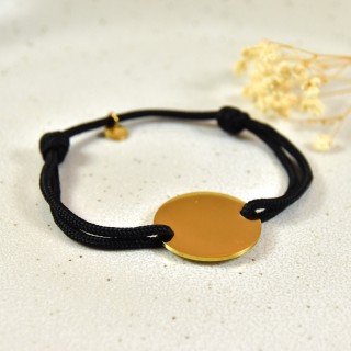 BRACELET CORDON MIXTE NOIR MEDAILLE PERSONNALISABLE ACIER INOX GOLD