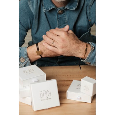 BRACELET CORDON MIXTE NOIR MEDAILLE PERSONNALISABLE ACIER INOX GOLD