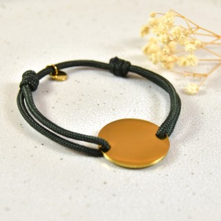 BRACELET CORDON MIXTE VERT MEDAILLE PERSONNALISABLE ACIER INOX GOLD