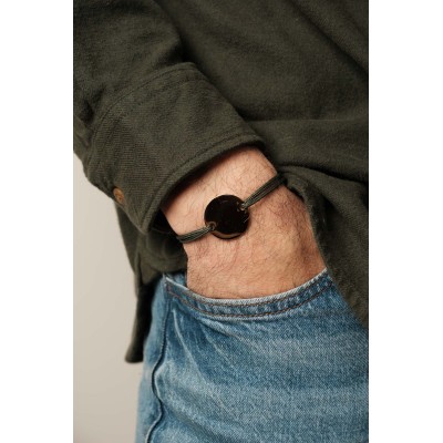 BRACELET CORDON MIXTE VERT MEDAILLE PERSONNALISABLE ACIER INOX GOLD