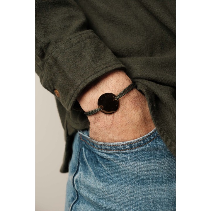 BRACELET CORDON MIXTE VERT MEDAILLE PERSONNALISABLE ACIER INOX GOLD