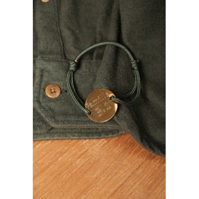 BRACELET CORDON MIXTE VERT MEDAILLE PERSONNALISABLE ACIER INOX GOLD