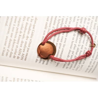 BRACELET CORDON MIXTE ROUGE MEDAILLE PERSONNALISABLE ACIER INOX GOLD